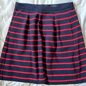 Boden navy and red striped mini skirt with flounce.